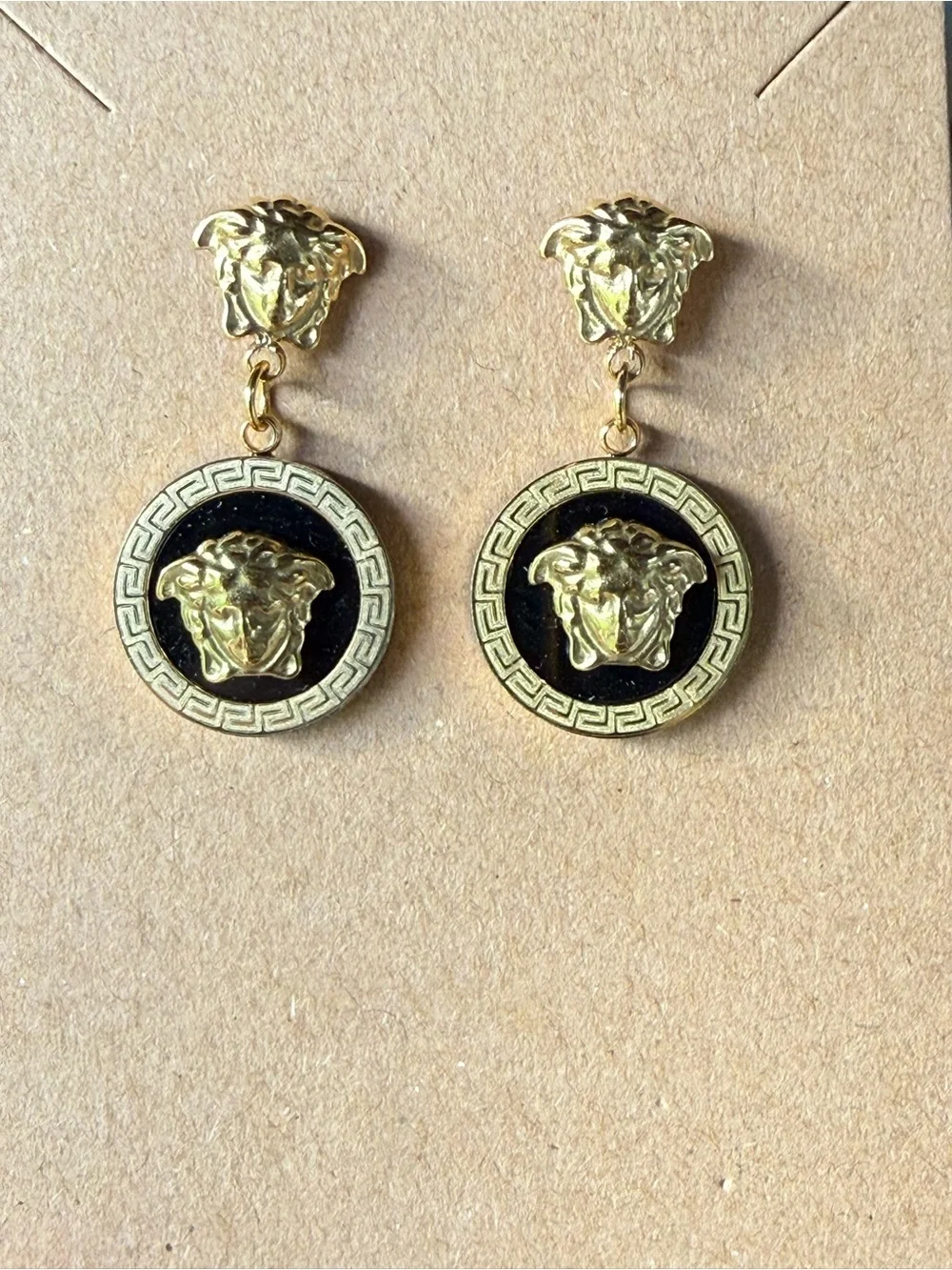 Gold and Black Medusa Drop Earrings